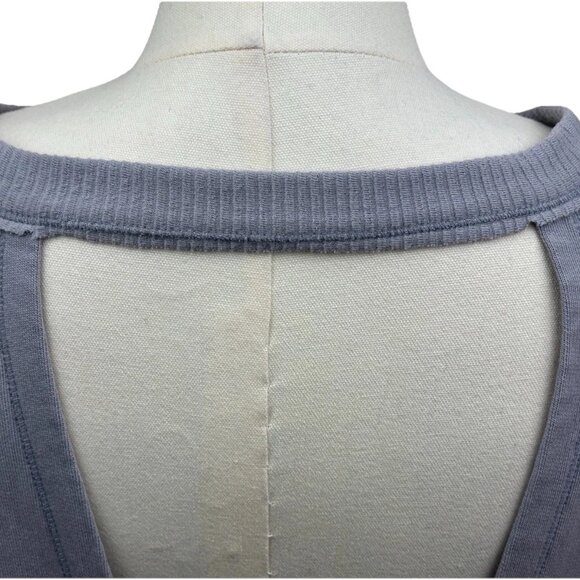 PILCRO Anthropologie Open Tie Back Cotton Sweatshirt Lavender Gray XL Distressed - Picture 10 of 15